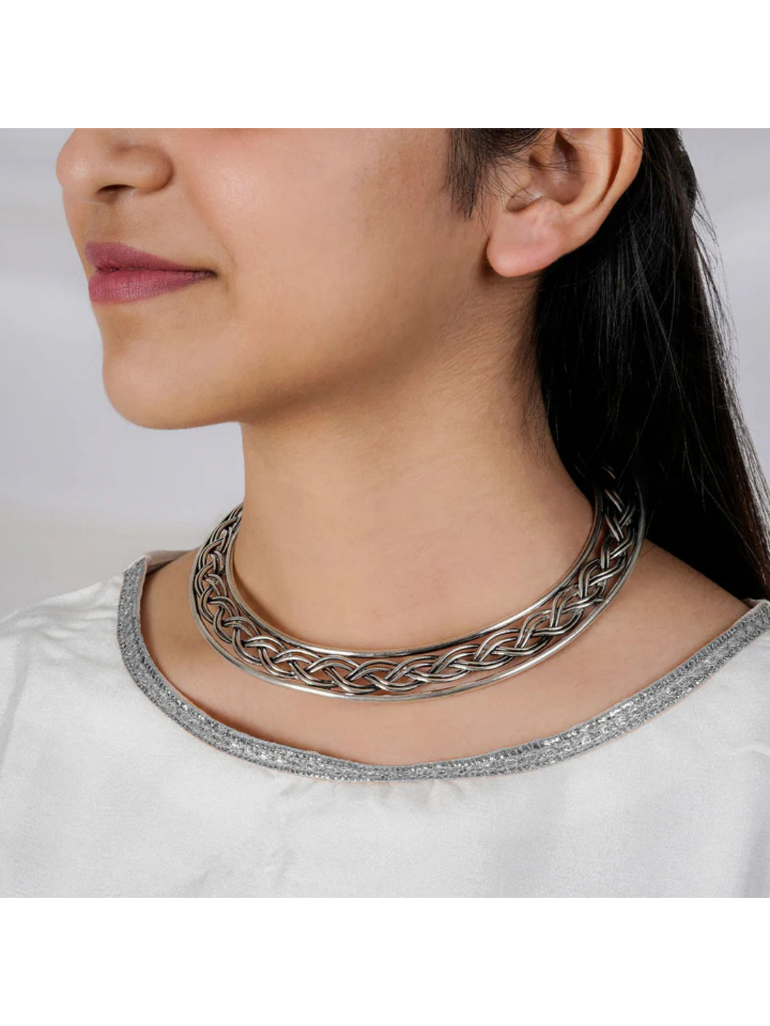 NVR Women's Silver-Plated Oxidized Statement Choker Necklace