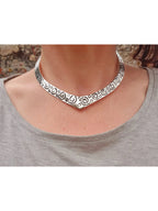 NVR Women's Handmade Silver-Plated Oxidized Collar Choker Necklace