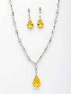 NVR Women's Silver-Plated Yellow American Diamond-Studded Handcrafted Jewellery Set