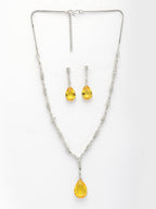 NVR Women's Silver-Plated Yellow American Diamond-Studded Handcrafted Jewellery Set