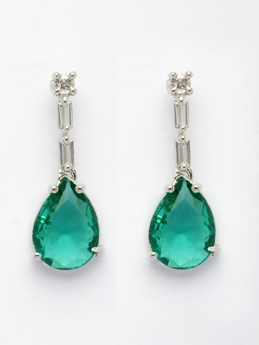 NVR Women's Silver-Plated Green American Diamond-Studded Handcrafted Jewellery Set