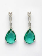 NVR Women's Silver-Plated Green American Diamond-Studded Handcrafted Jewellery Set