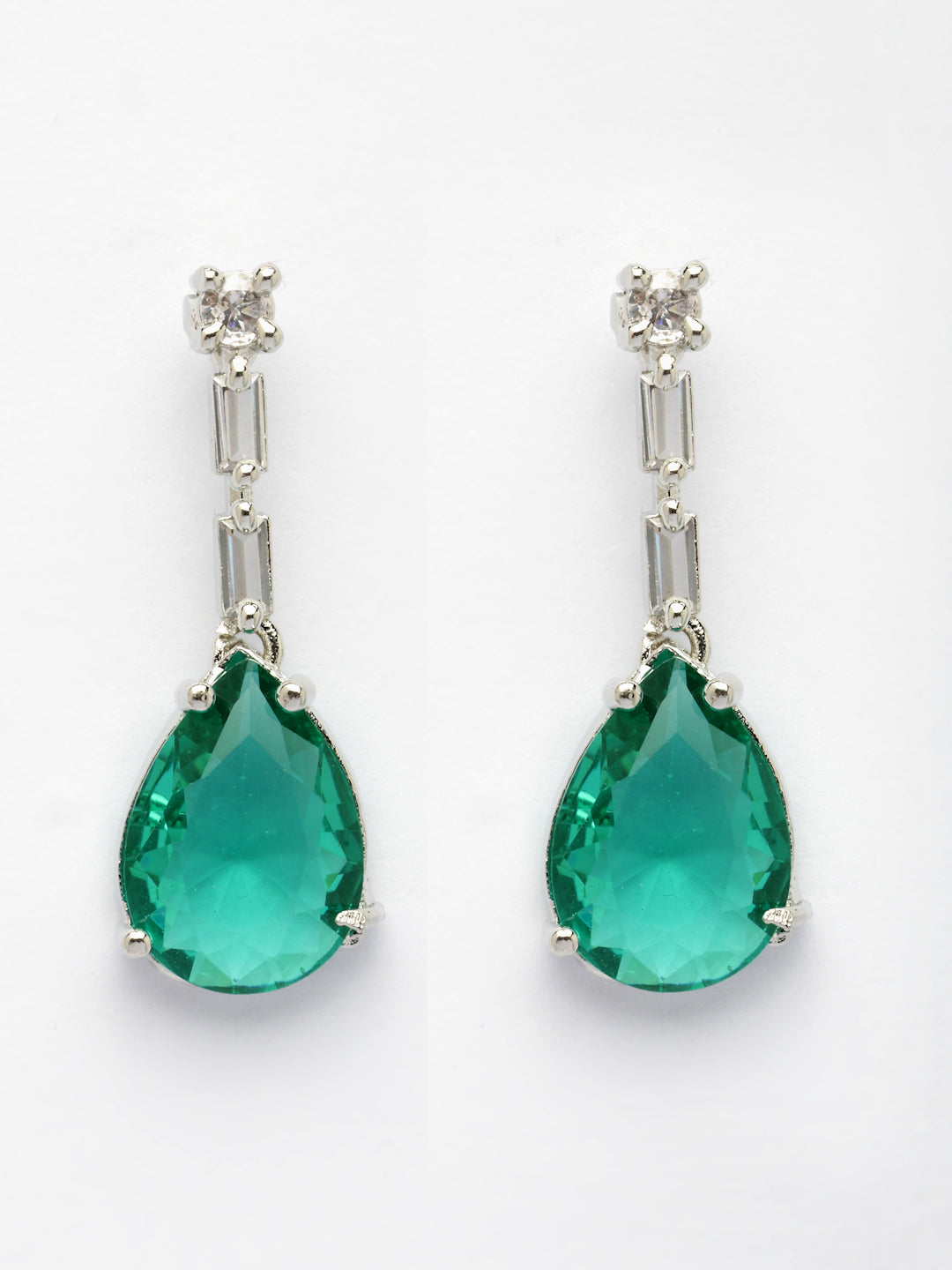 NVR Women's Silver-Plated Green American Diamond-Studded Handcrafted Jewellery Set