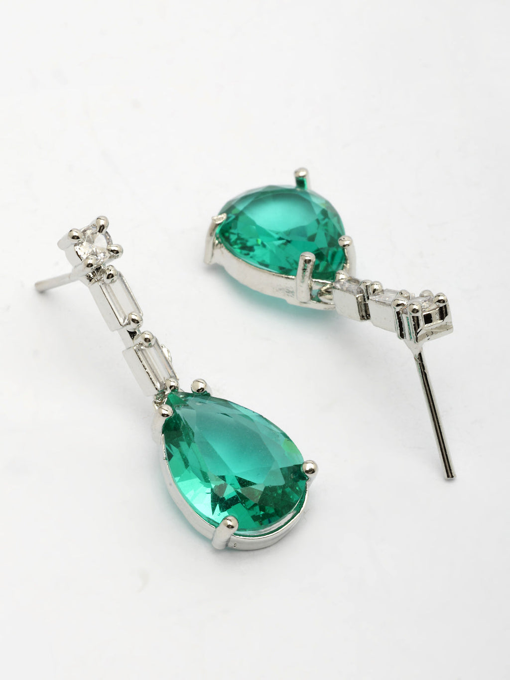 NVR Women's Silver-Plated Green American Diamond-Studded Handcrafted Jewellery Set