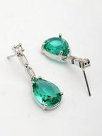 NVR Women's Silver-Plated Green American Diamond-Studded Handcrafted Jewellery Set