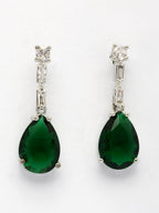 NVR Women's Silver-Plated Dark Green American Diamond-Studded Handcrafted Jewellery Set
