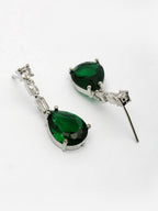 NVR Women's Silver-Plated Dark Green American Diamond-Studded Handcrafted Jewellery Set
