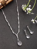 NVR Women's Silver-Plated White American Diamond-Studded Handcrafted Jewellery Set