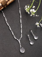 NVR Women's Silver-Plated White American Diamond-Studded Handcrafted Jewellery Set