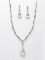 NVR Women's Silver-Plated White American Diamond-Studded Handcrafted Jewellery Set