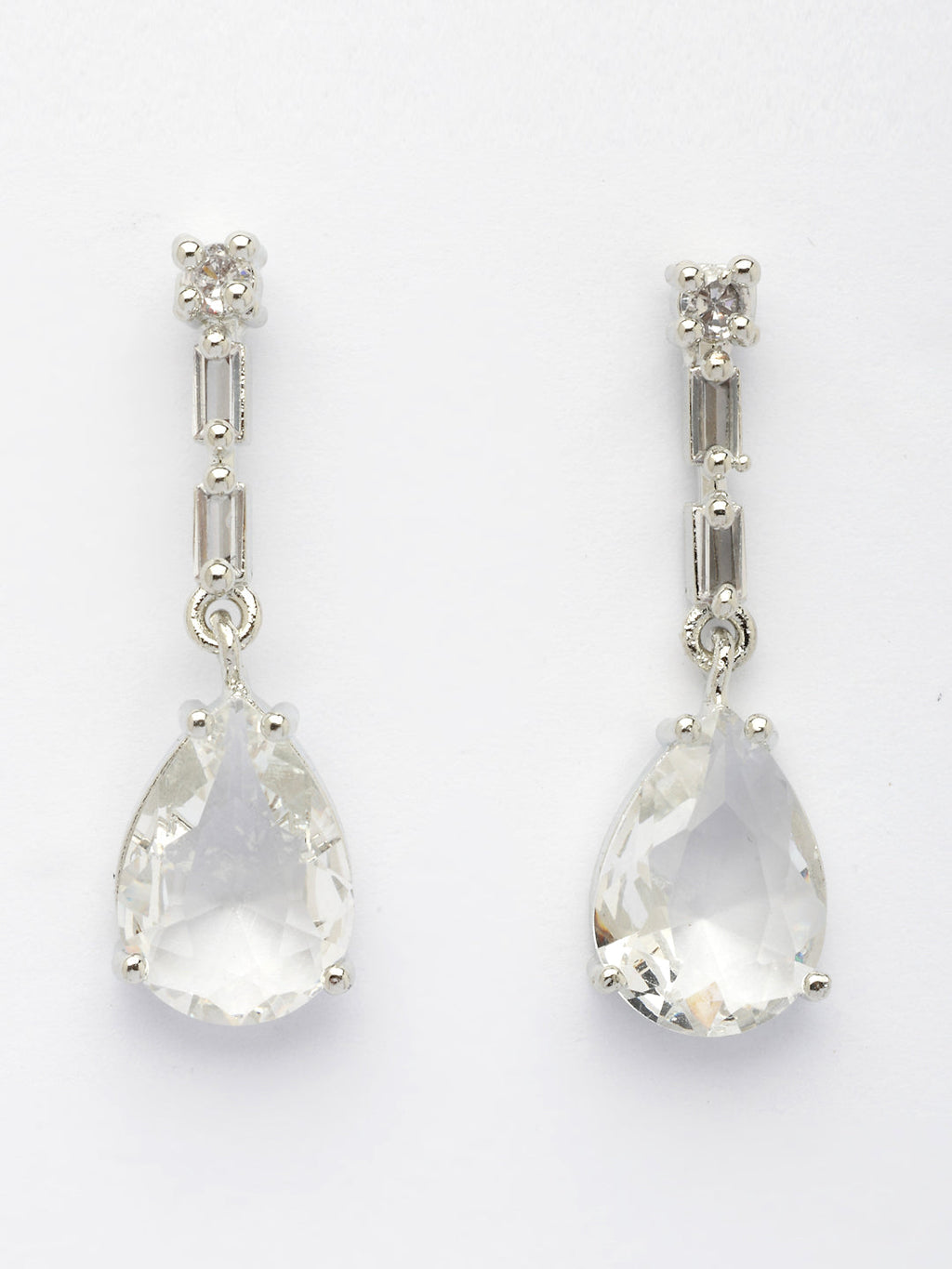 NVR Women's Silver-Plated White American Diamond-Studded Handcrafted Jewellery Set