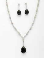 NVR Women's Silver-Plated Black American Diamond-Studded Handcrafted Jewellery Set