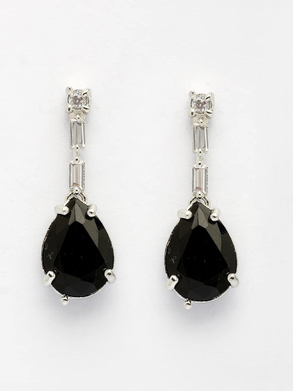 NVR Women's Silver-Plated Black American Diamond-Studded Handcrafted Jewellery Set