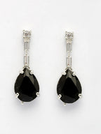 NVR Women's Silver-Plated Black American Diamond-Studded Handcrafted Jewellery Set