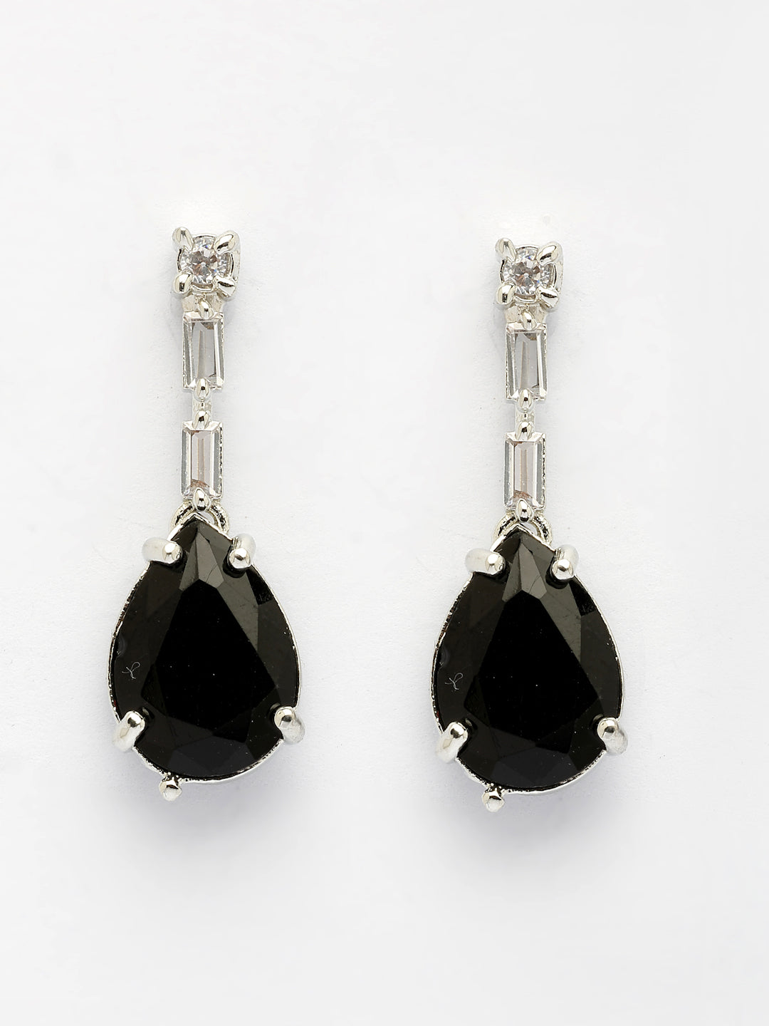 NVR Women's Silver-Plated Black American Diamond-Studded Handcrafted Jewellery Set