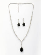 NVR Women's Silver-Plated Black American Diamond-Studded Handcrafted Jewellery Set