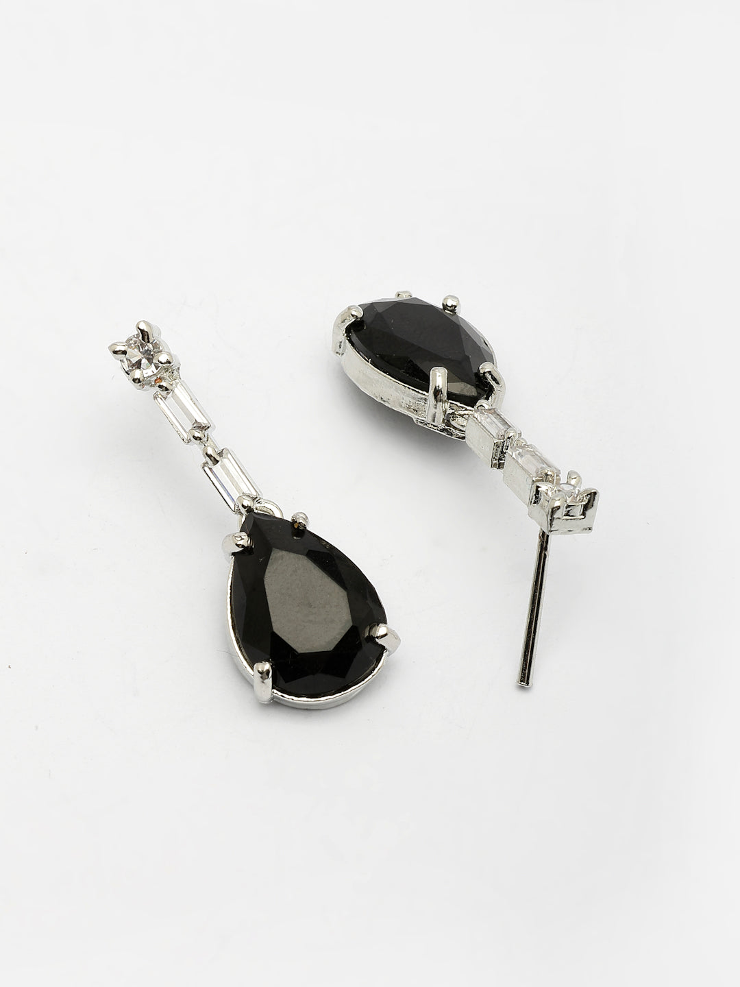 NVR Women's Silver-Plated Black American Diamond-Studded Handcrafted Jewellery Set