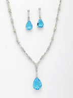 NVR Women's Silver-Plated Blue American Diamond-Studded Handcrafted Jewellery Set