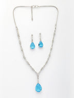 NVR Women's Silver-Plated Blue American Diamond-Studded Handcrafted Jewellery Set