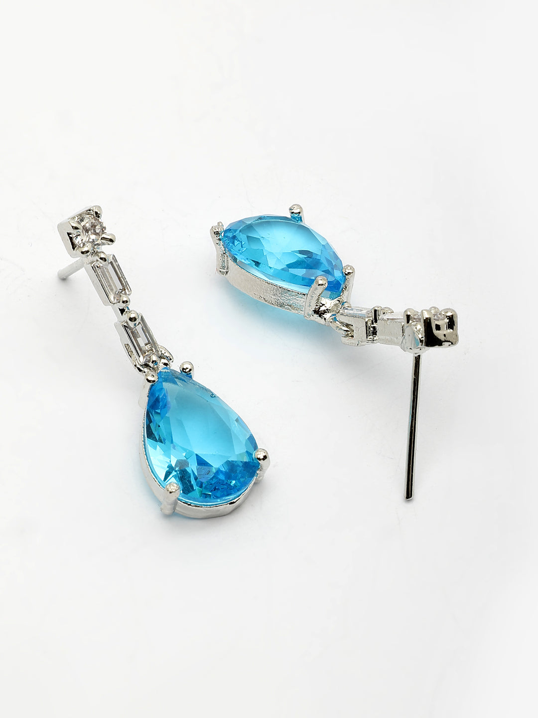 NVR Women's Silver-Plated Blue American Diamond-Studded Handcrafted Jewellery Set
