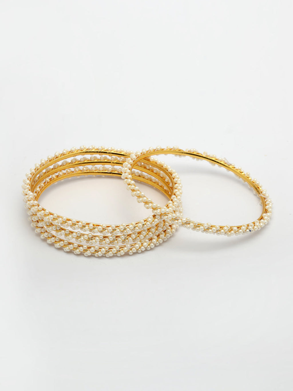 NVR Women Set of 4 Gold-Polished Pearls Handcrafted Traditional Bangles - Distacart