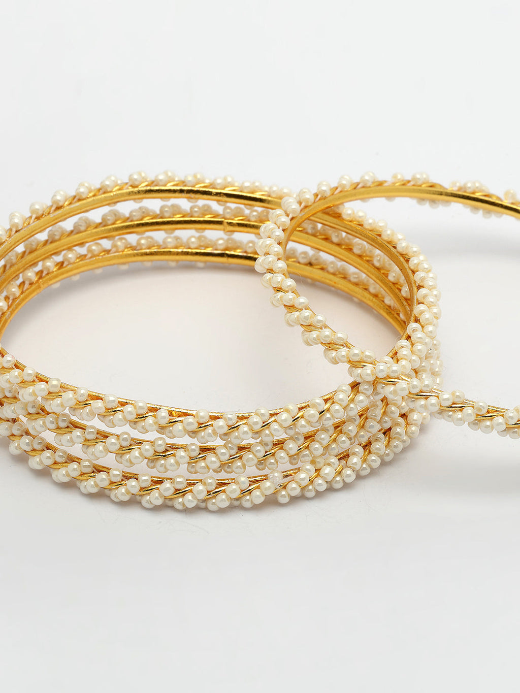 NVR Women Set of 4 Gold-Polished Pearls Handcrafted Traditional Bangles - Distacart