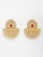 NVR Women's Gold Toned Red Stones & Kundan Studded Jewellery Set