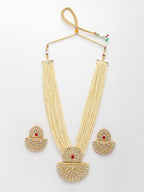 NVR Women's Gold Toned Red Stones & Kundan Studded Jewellery Set