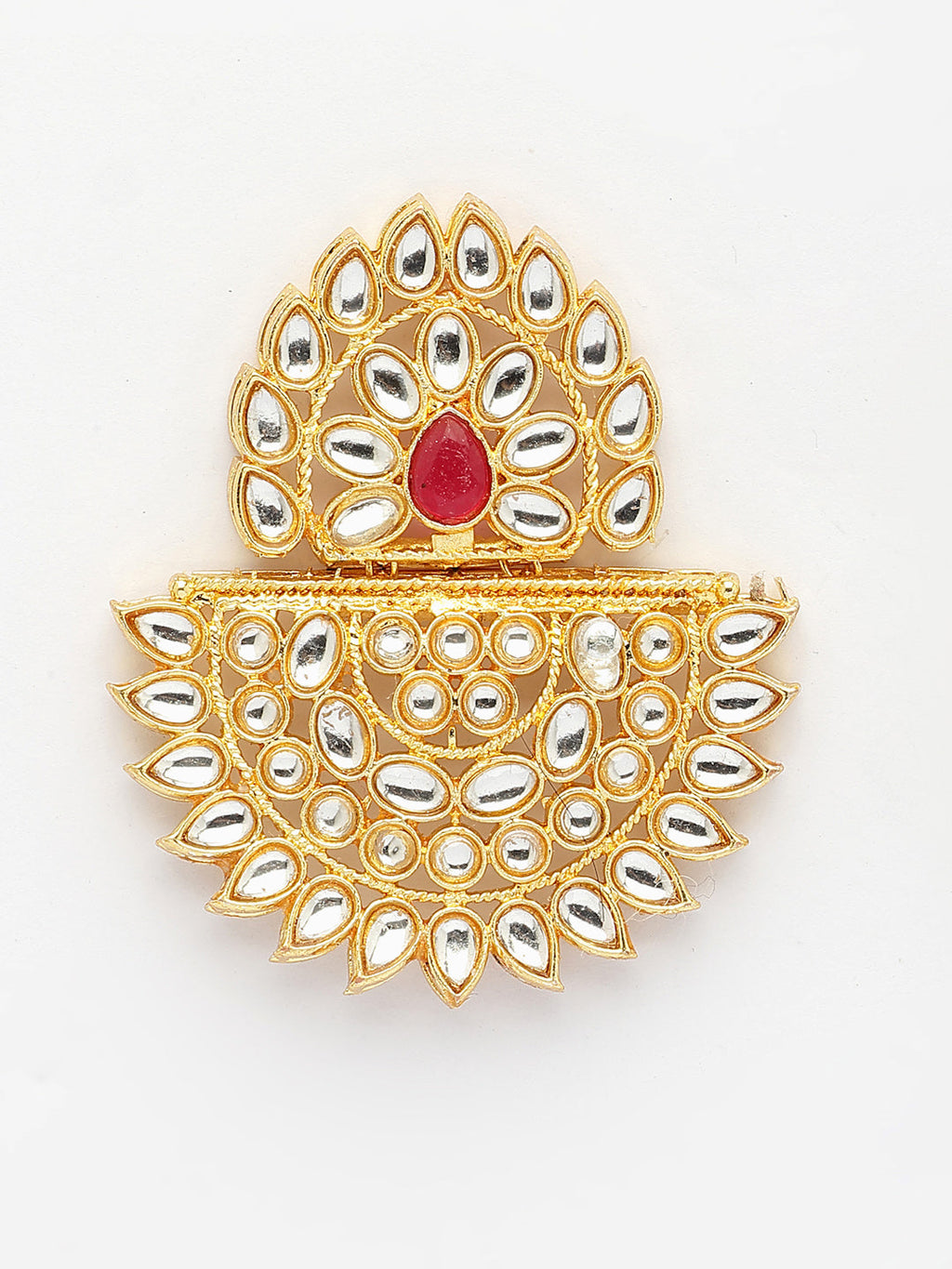 NVR Women's Gold Toned Red Stones & Kundan Studded Jewellery Set