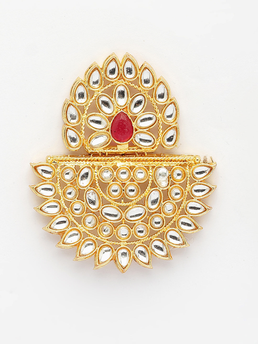 NVR Women's Gold Toned Red Stones & Kundan Studded Jewellery Set