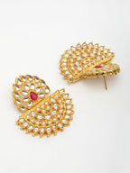 NVR Women's Gold Toned Red Stones & Kundan Studded Jewellery Set