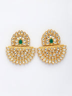 NVR Women's Gold Toned Green Stones & Kundan Studded Jewellery Set
