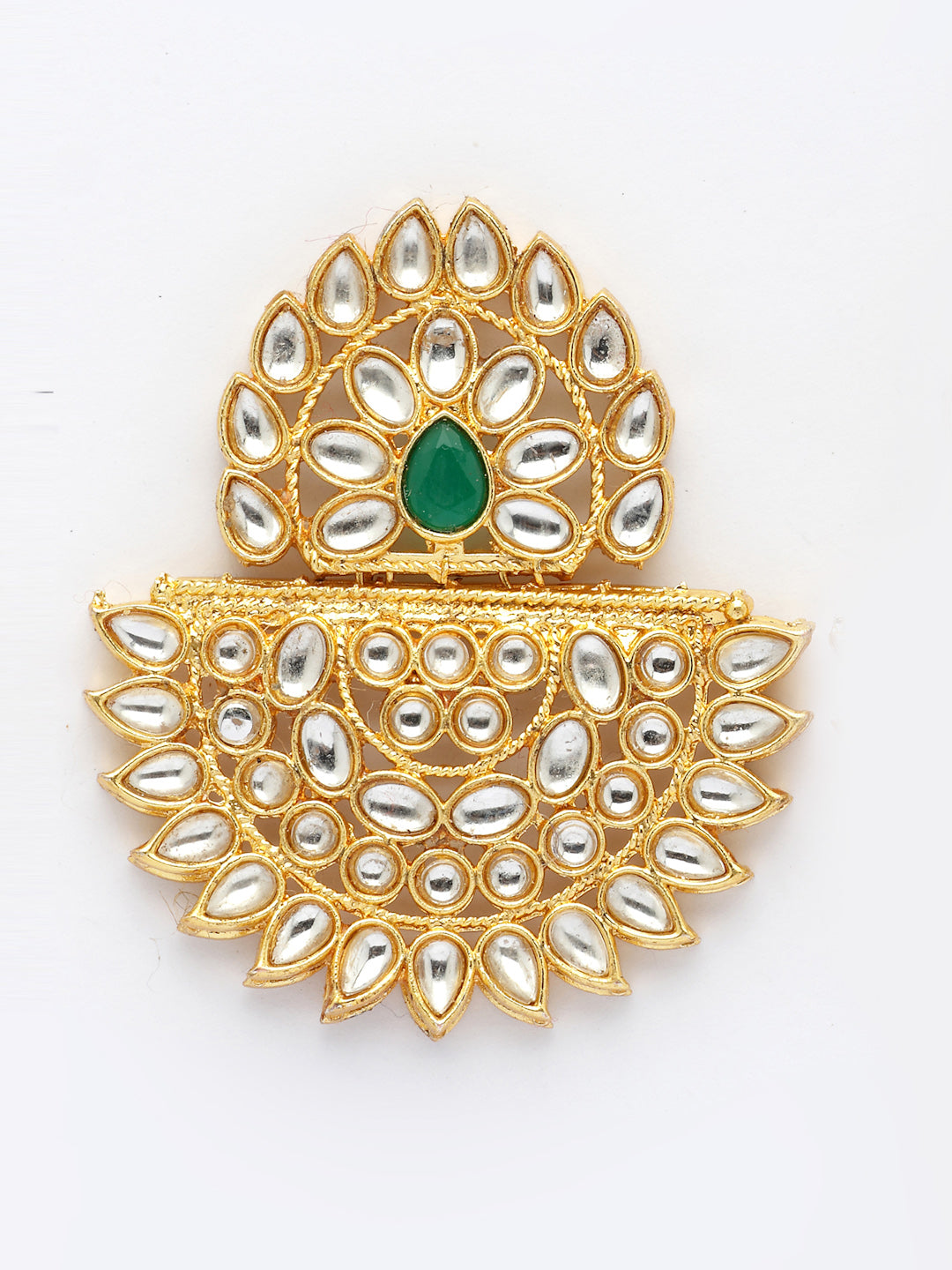 NVR Women's Gold Toned Green Stones & Kundan Studded Jewellery Set