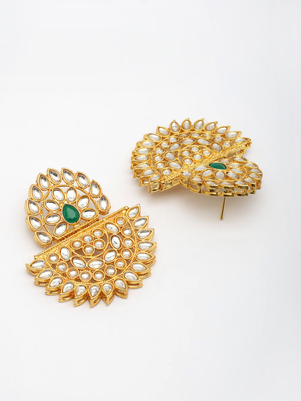 NVR Women's Gold Toned Green Stones & Kundan Studded Jewellery Set