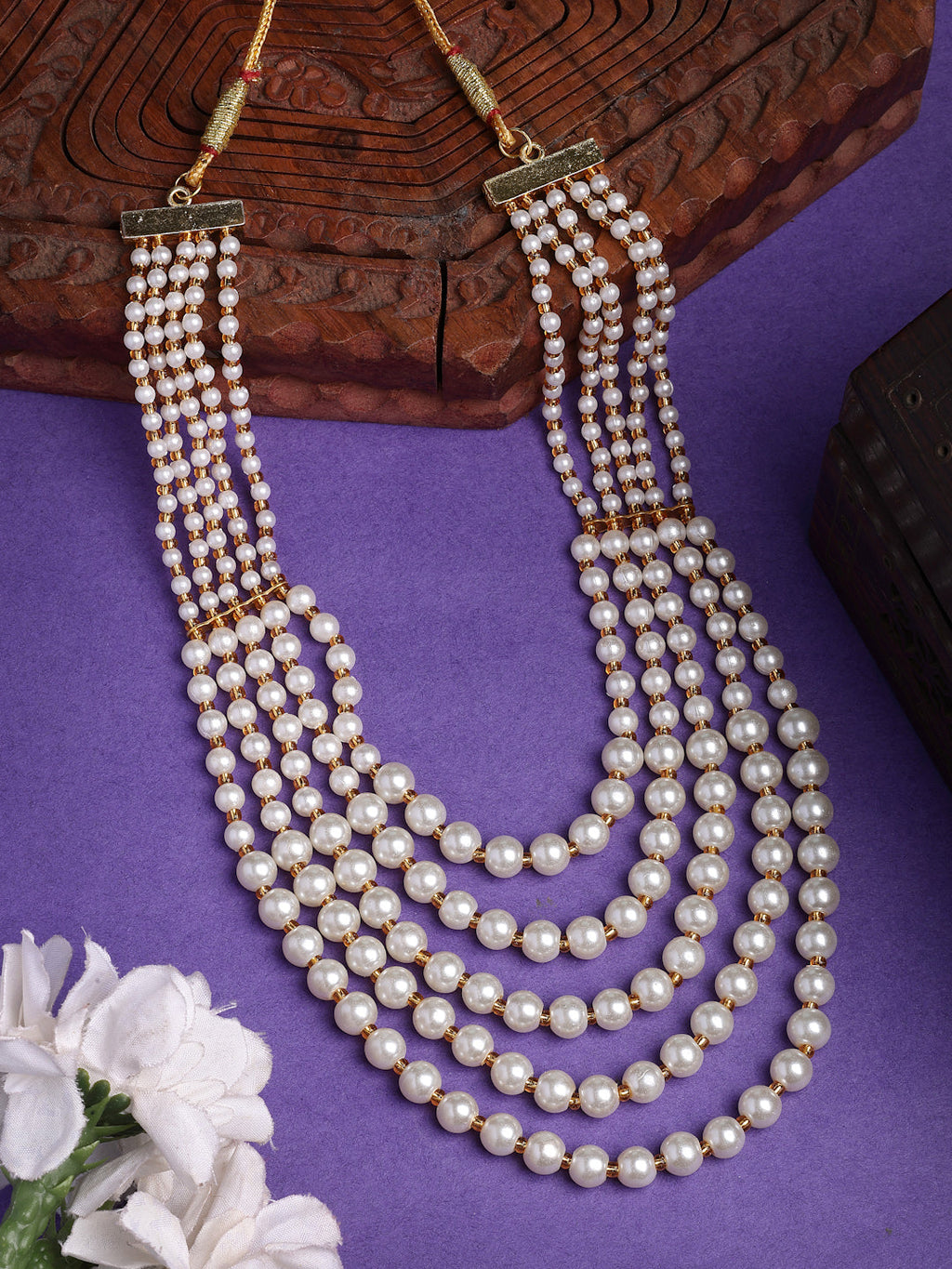 NVR Women Handcrafted White Beaded Layered Necklace - Distacart
