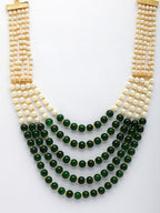 NVR Women Handcrafted Green & White Beaded Layered Necklace