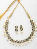 NVR Women Gold-Polished Round Shape Kundan Studded Short Jewellery Set