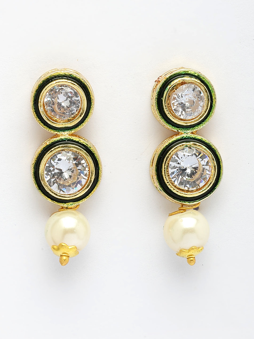 NVR Women Gold-Polished Round Shape Kundan Studded Short Jewellery Set