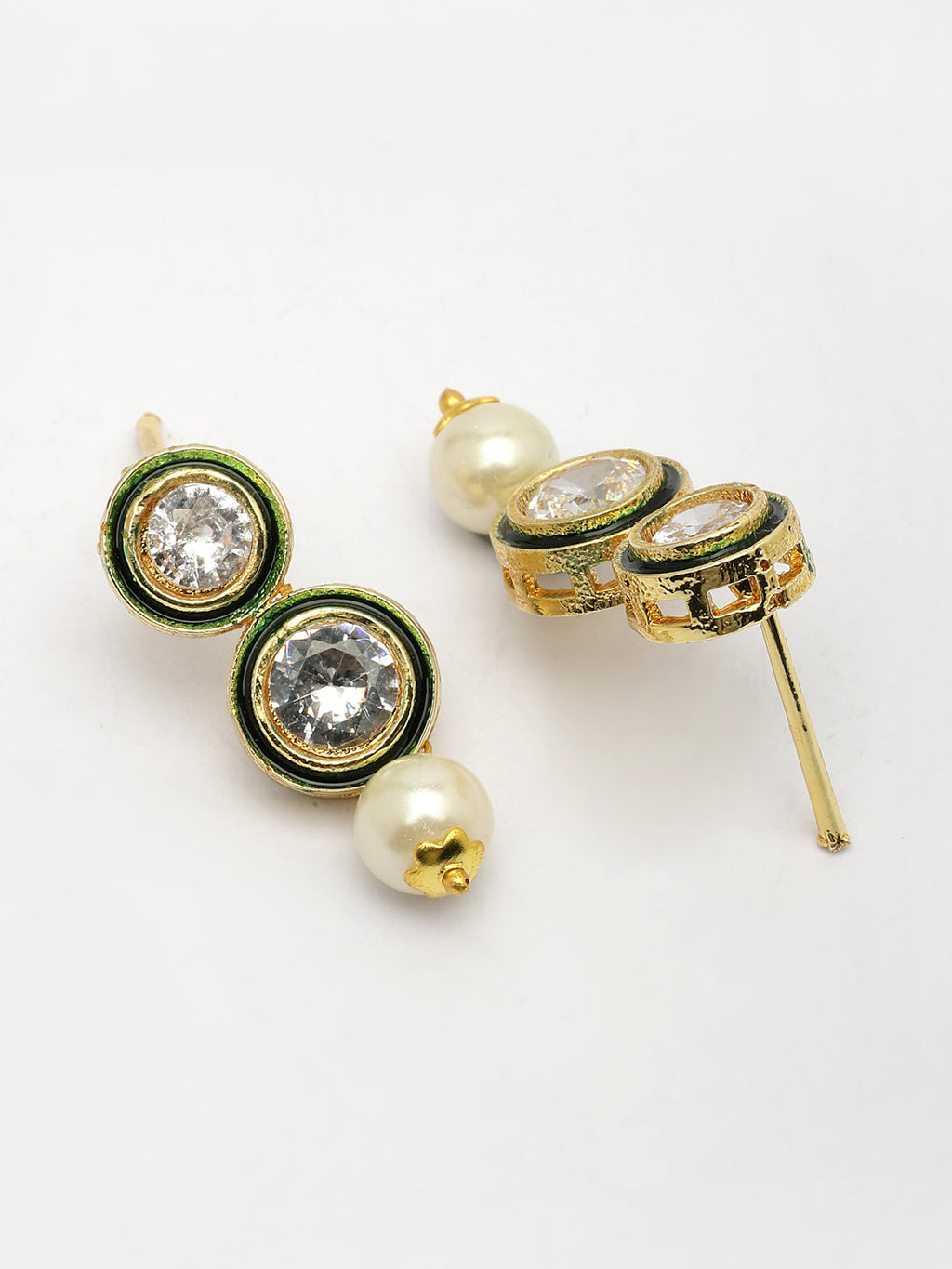 NVR Women Gold-Polished Round Shape Kundan Studded Short Jewellery Set