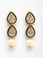 NVR Women Gold-Polished Pear Shape Kundan Studded Short Jewellery Set