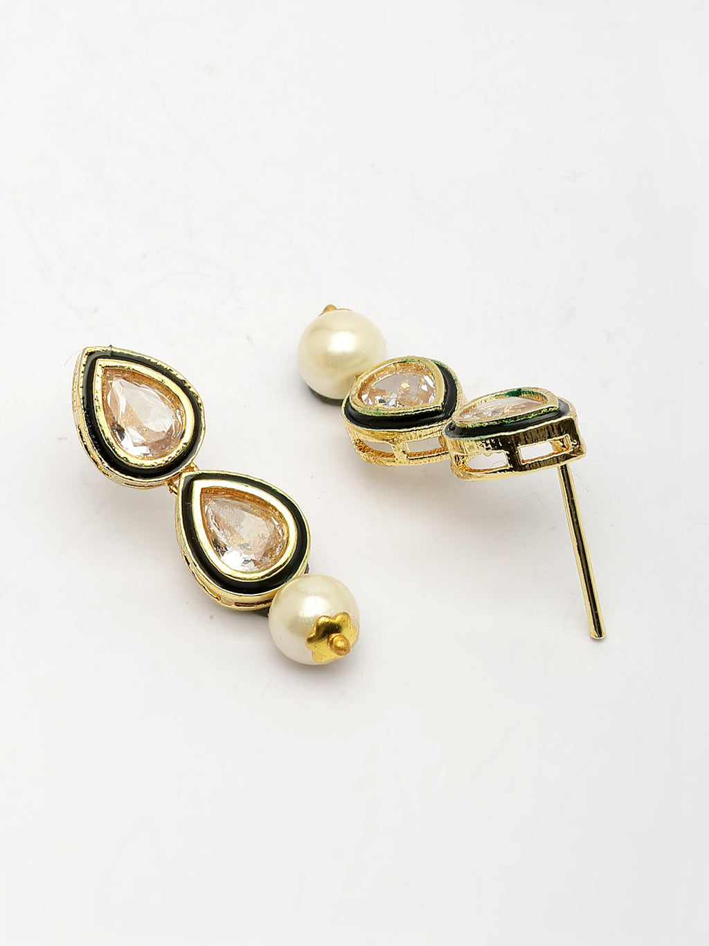 NVR Women Gold-Polished Pear Shape Kundan Studded Short Jewellery Set