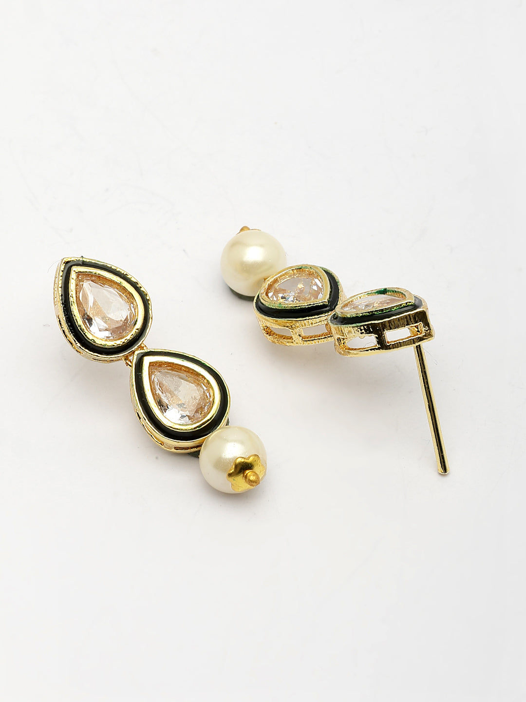 NVR Women Gold-Polished Pear Shape Kundan Studded Short Jewellery Set