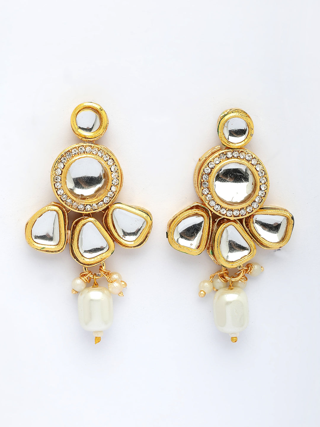 NVR Women Gold-Polished Kundan Studded & Pearls Long Jewellery Set