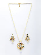 NVR Women Gold-Polished Kundan Studded & Pearls Long Jewellery Set