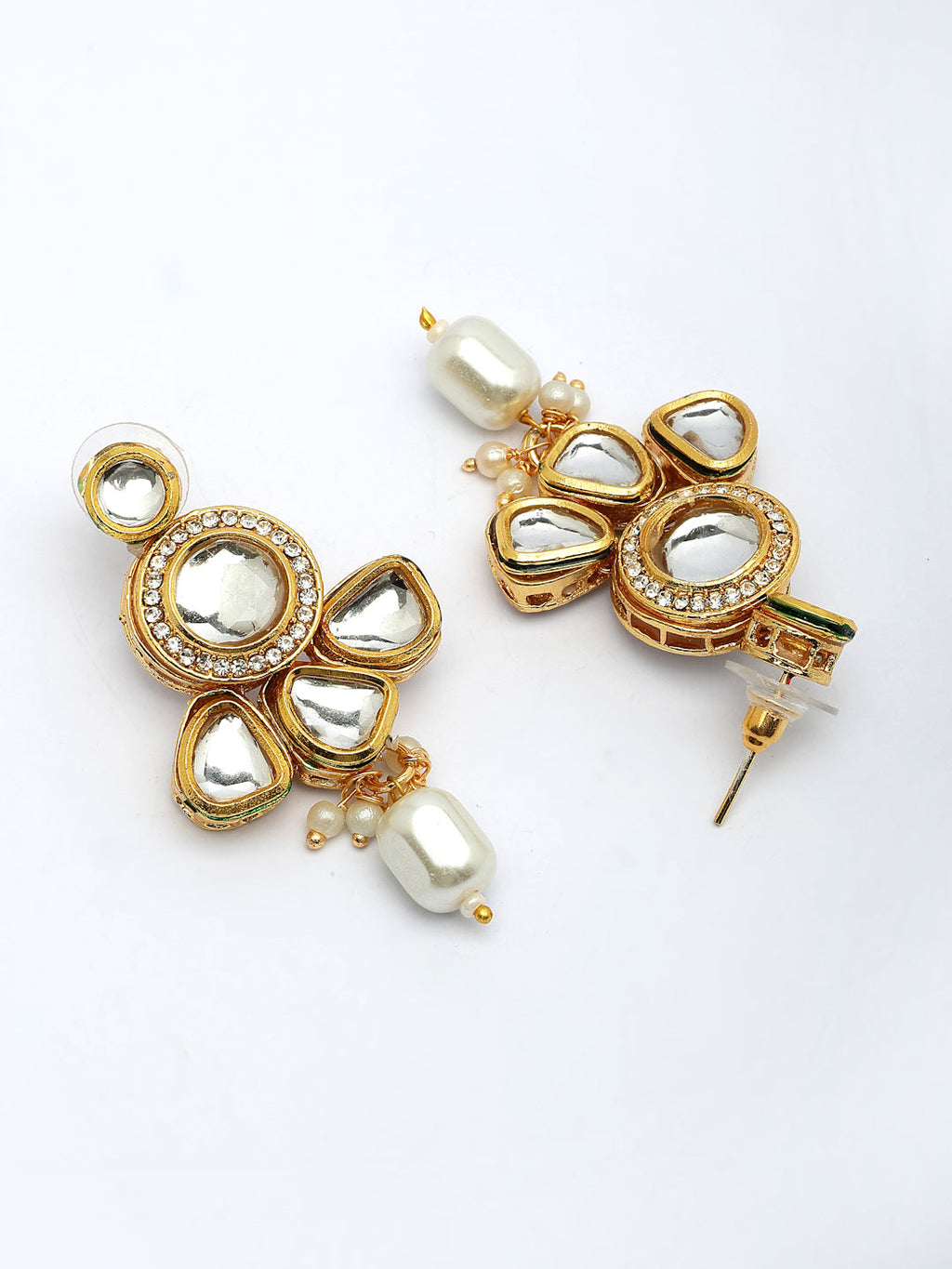 NVR Women Gold-Polished Kundan Studded & Pearls Long Jewellery Set