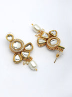 NVR Women Gold-Polished Kundan Studded & Pearls Long Jewellery Set