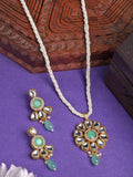 NVR Women Green Stones with Kundan Studded Long Jewellery Set