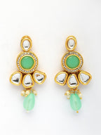 NVR Women Green Stones with Kundan Studded Long Jewellery Set
