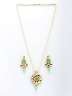 NVR Women Green Stones with Kundan Studded Long Jewellery Set