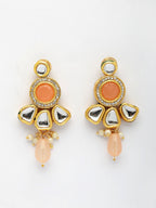 NVR Women Peach Stones with Kundan Studded Long Jewellery Set